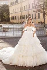 Off-the-Shoulder Wedding Dress Tulle Layered On Sale