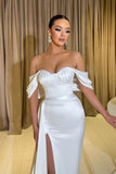 Off-the-Shoulder White Prom Dress Mermaid Slit