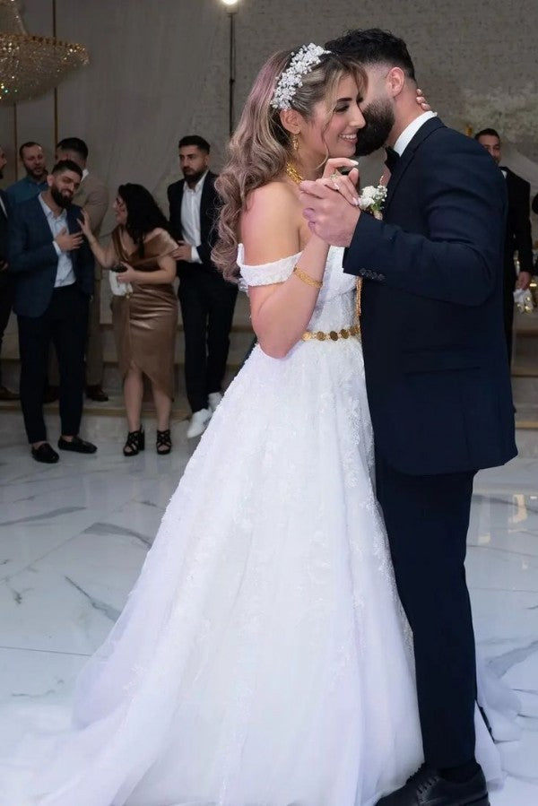 Off-the-Shoulder White Wedding Dress Princess Zipper Back