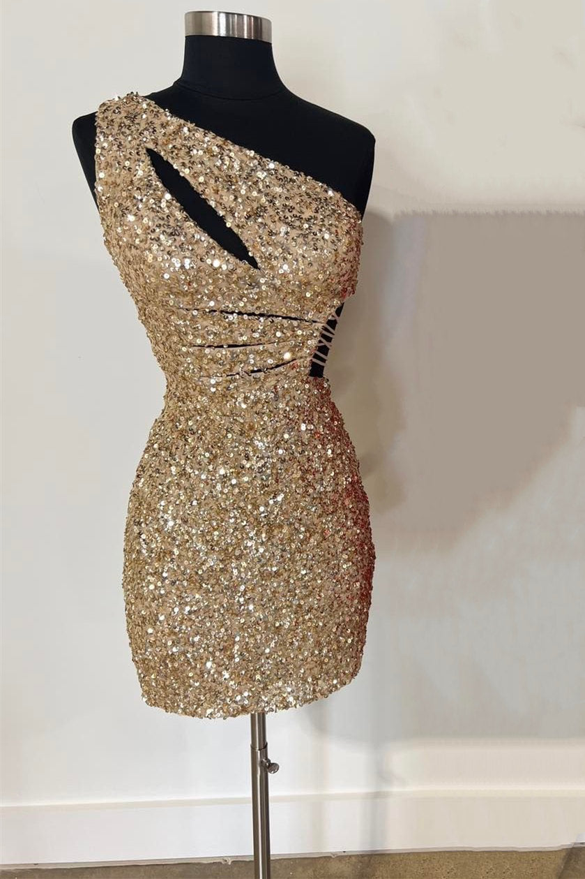 Frankie One-Shoulder Gold Cutout Sequin Fitted Homecoming Dress Newinlook Frankie One-Shoulder Gold Cutout Sequin Fitted Homecoming Dress Newinlook