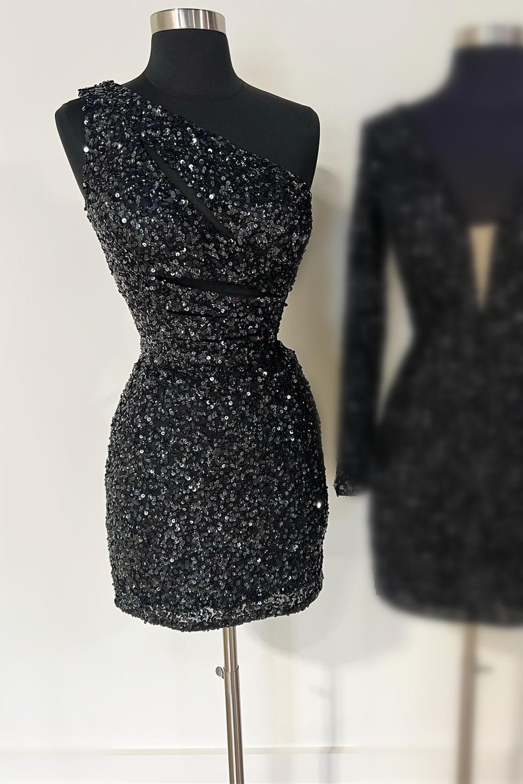 Frankie One-Shoulder Gold Cutout Sequin Fitted Homecoming Dress