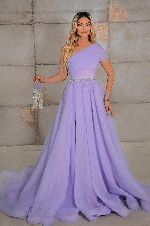 One Shoulder Lilac Prom Dress A-line