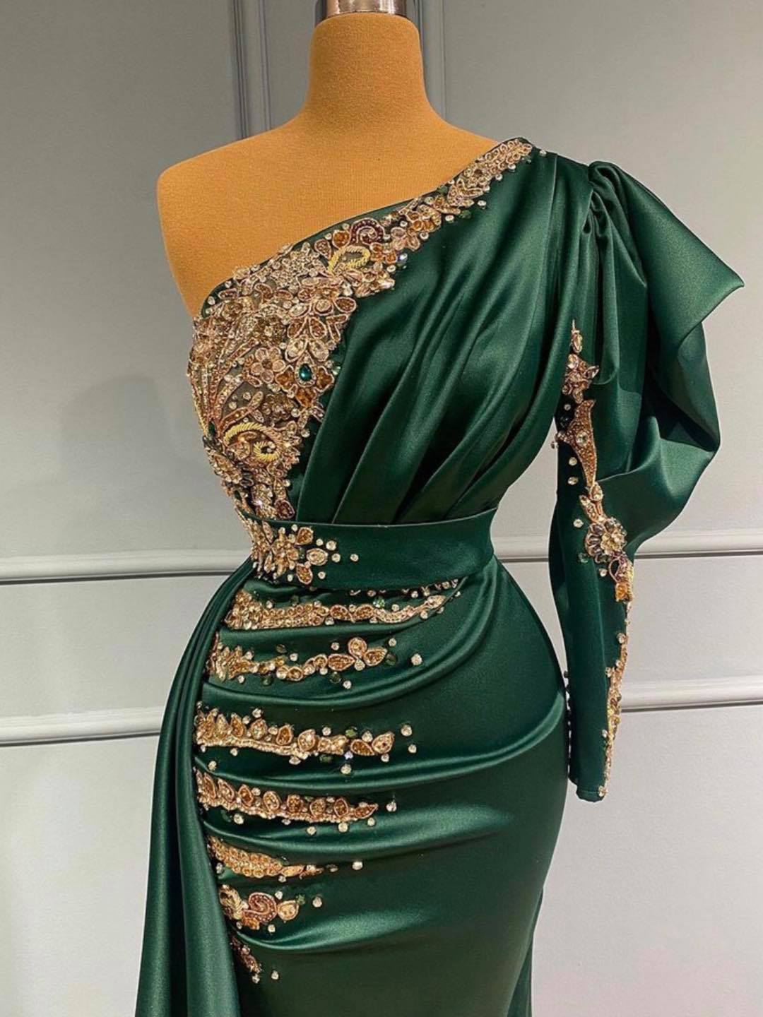 One Shoulder Long Sleeves Dark Green Prom Dress With Beadings Newinlook One Shoulder Long Sleeves Dark Green Prom Dress With Beadings Newinlook