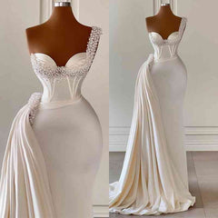 One Shoulder Mermaid Prom Dress Long With Pearls