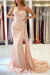 One Shoulder Mermaid Prom Dress Long With Ruffles