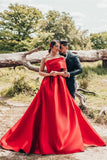 One Shoulder Red Wedding Dress Princess Long Wedding Reception Dress