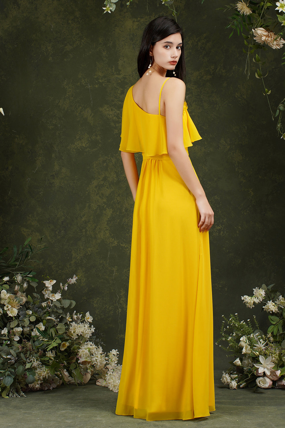 One Shoulder Ruffles Bridesmaid Dress Long With Slit