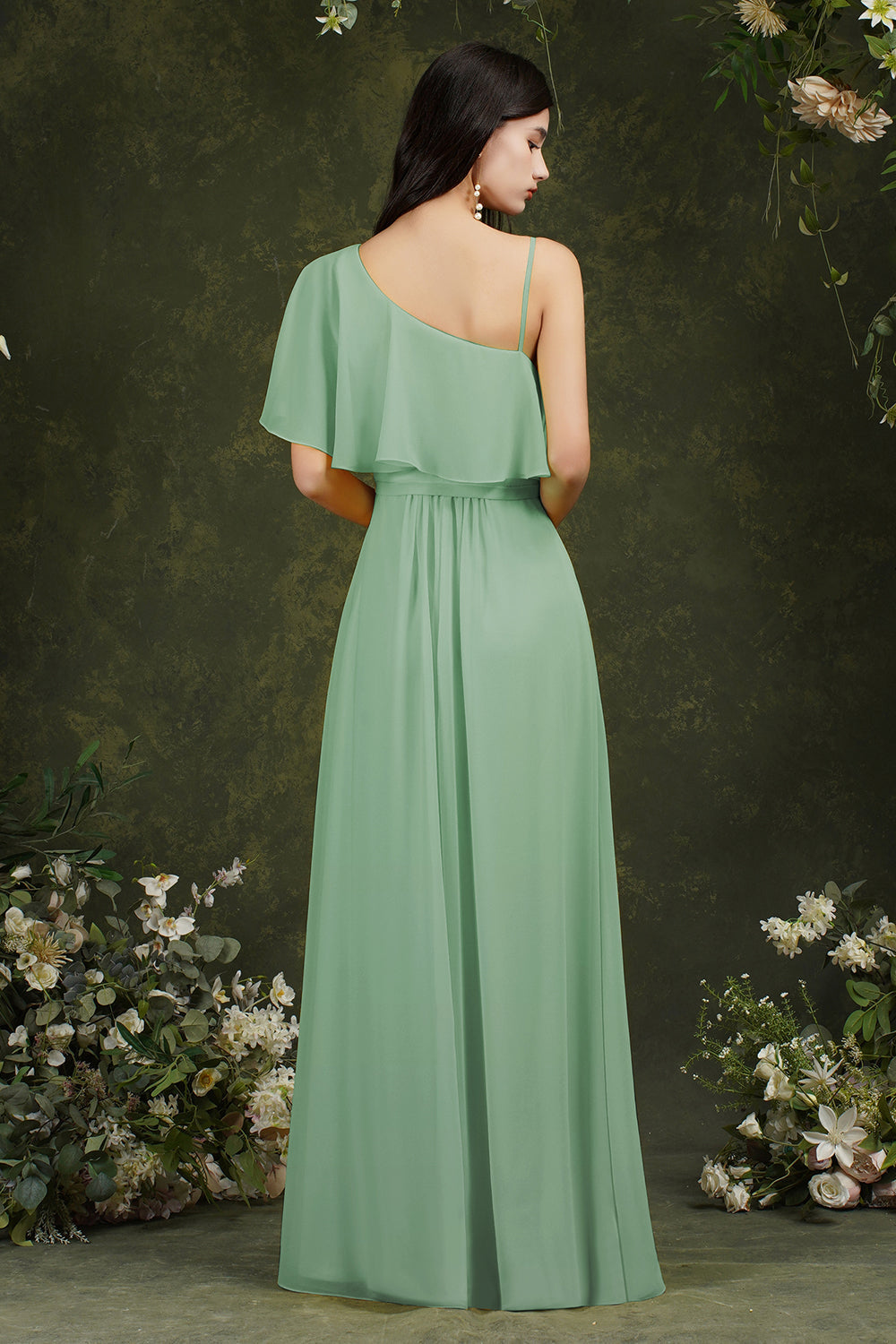 One Shoulder Ruffles Bridesmaid Dress Long With Slit