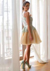 One-Shoulder Short/Mini Tulle Cocktail Dress Ball Gown With Lace