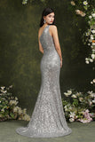 One Shoulder Silver Sequins Bridesmaid Dress Mermaid With Slit