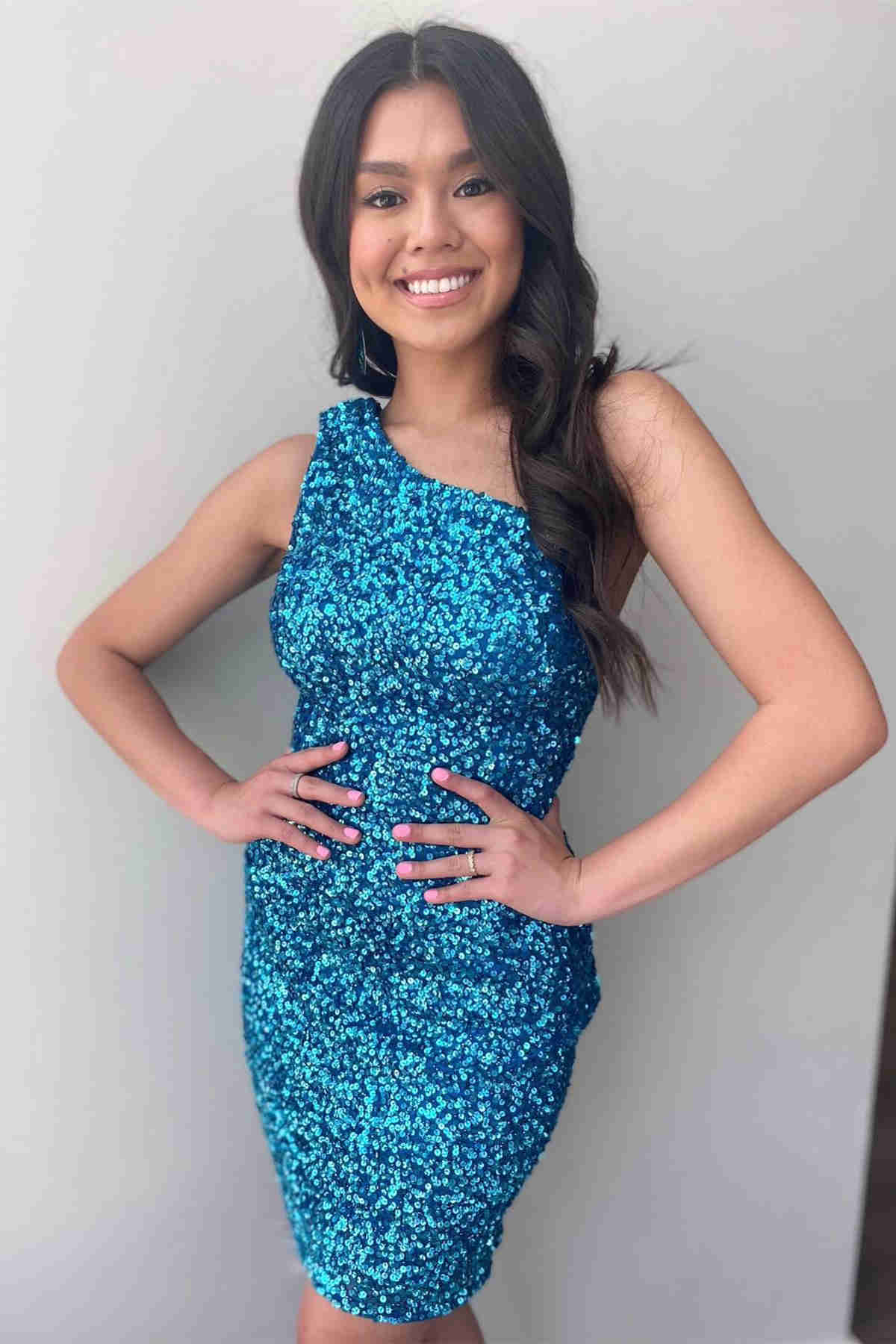 Zelda One-Shoulder Tight Sky Blue Homecoming Dress Newinlook Zelda One-Shoulder Tight Sky Blue Homecoming Dress Newinlook