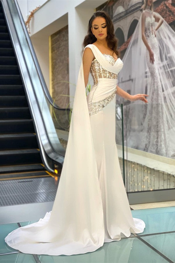 One Shoulder White Prom Dress Mermaid Long Ruffle With Beads Newinlook One Shoulder White Prom Dress Mermaid Long Ruffle With Beads Newinlook