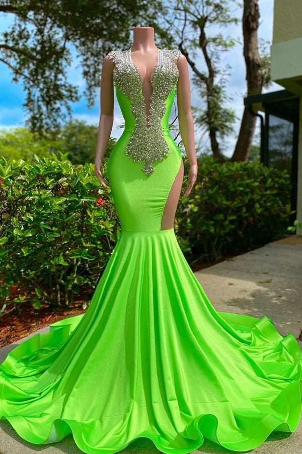 Orange Long Sleeves Prom Dress Mermaid With Beads