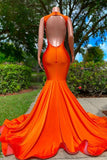 Orange Long Sleeves Prom Dress Mermaid With Beads