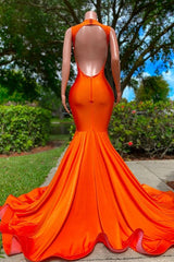 Orange Long Sleeves Prom Dress Mermaid With Beads