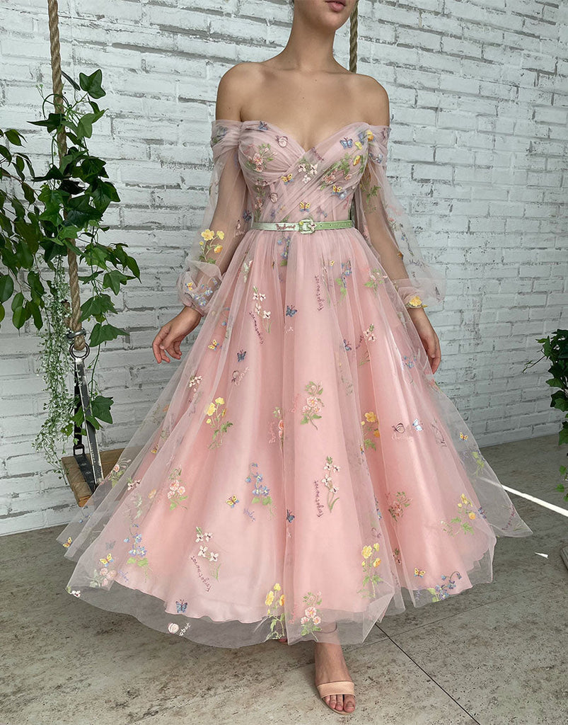 women's light pink off the shoulder dress for prom Dorothea A-Line Embroidered Off-the-Shoulder – Newinlook Size:3 - 6 Months tie-dye Love Motion Mini Dress Midi dress shoulder dusty pink tulle