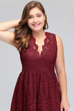Plus Size A-Line V-Neck Burgundy Lace Bridesmaid Dress Online