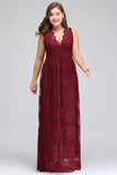 Plus Size A-Line V-Neck Burgundy Lace Bridesmaid Dress Online