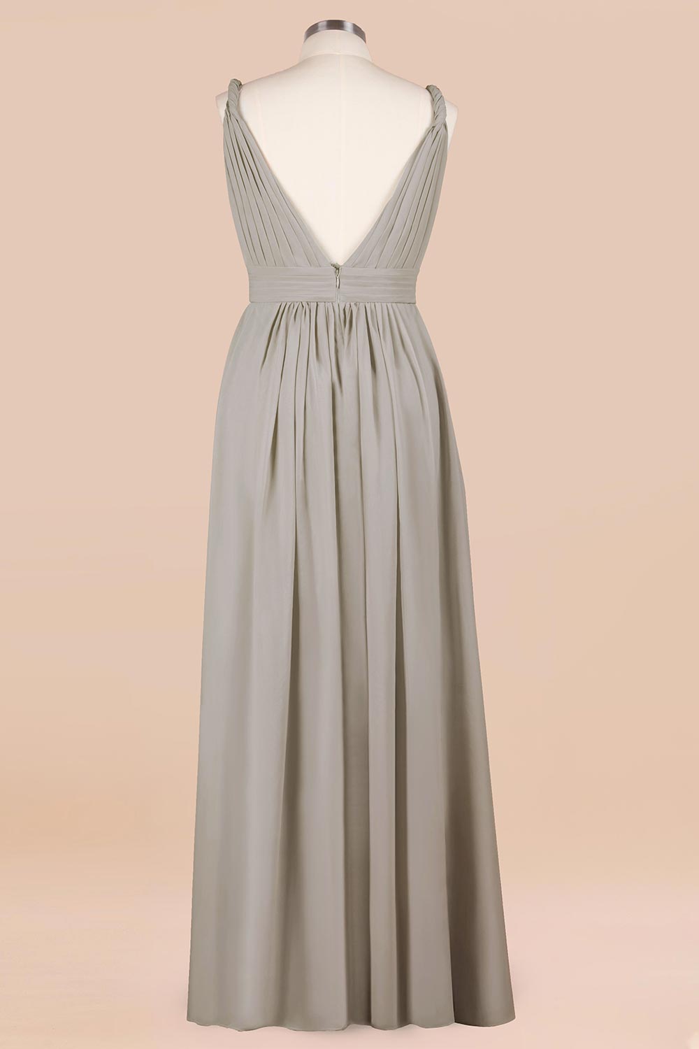 Plus Size Chiffon V-neck Sleeveless Affordable Bridesmaid Dress with Ruffle