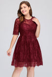 Plus size Jewel Burgundy Affordable Bridesmaid Dress with Short Sleeves