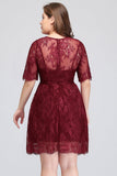 Plus size Jewel Burgundy Affordable Bridesmaid Dress with Short Sleeves