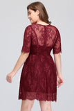 Plus size Jewel Burgundy Affordable Bridesmaid Dress with Short Sleeves