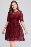 Plus size Jewel Burgundy Affordable Bridesmaid Dress with Short Sleeves