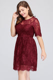 Plus size Jewel Burgundy Affordable Bridesmaid Dress with Short Sleeves