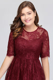Plus size Jewel Burgundy Affordable Bridesmaid Dress with Short Sleeves