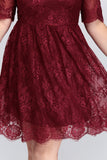 Plus size Jewel Burgundy Affordable Bridesmaid Dress with Short Sleeves