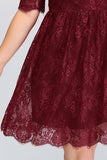 Plus size Jewel Burgundy Affordable Bridesmaid Dress with Short Sleeves