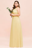 Plus Size Lace Sleeveless Affordable Daffodil Bridesmaid Dress