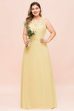Plus Size Lace Sleeveless Affordable Daffodil Bridesmaid Dress