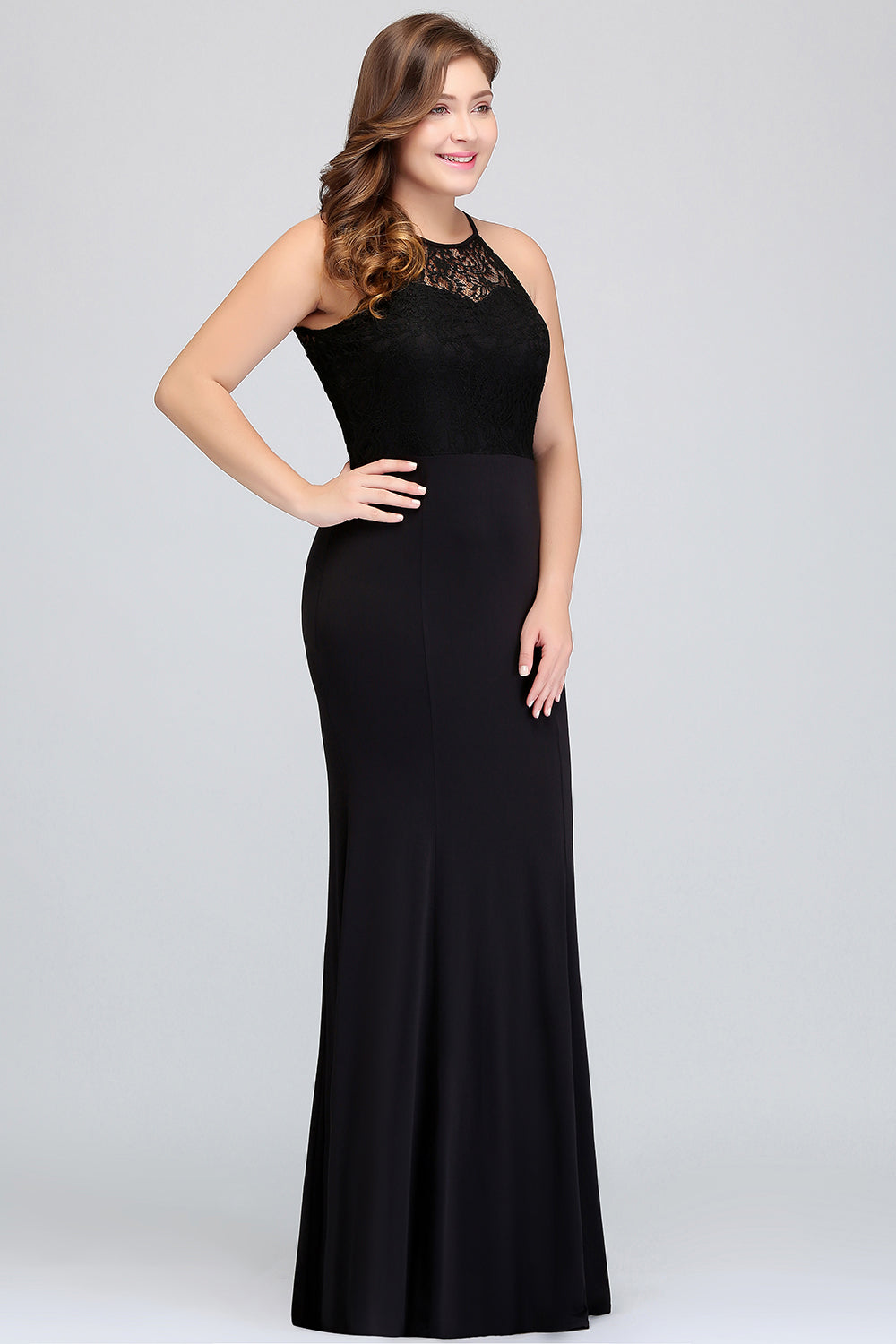 Plus Size Mermaid Jewel Lace Black Bridesmaid Dress Online