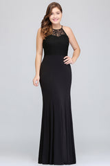 Plus Size Mermaid Jewel Lace Black Bridesmaid Dress Online