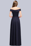 Popular Off-the-Shoulder Ruffle Navy Bridesmaid Dresses Online