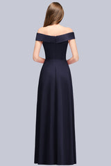 Popular Off-the-Shoulder Ruffle Navy Bridesmaid Dresses Online