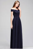 Popular Off-the-Shoulder Ruffle Navy Bridesmaid Dresses Online