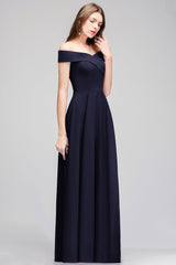 Popular Off-the-Shoulder Ruffle Navy Bridesmaid Dresses Online