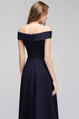 Popular Off-the-Shoulder Ruffle Navy Bridesmaid Dresses Online