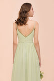 Popular V-Neck Sage Chiffon Affordable Bridesmaid Dress with Low Back