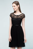 Pretty Scoop Sleeveless Black Lace Short Junior Bridesmaid Dress
