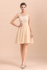 Pretty V-Neck Chiffon Lace Short Bridesmaid Dress with Ruffles Online