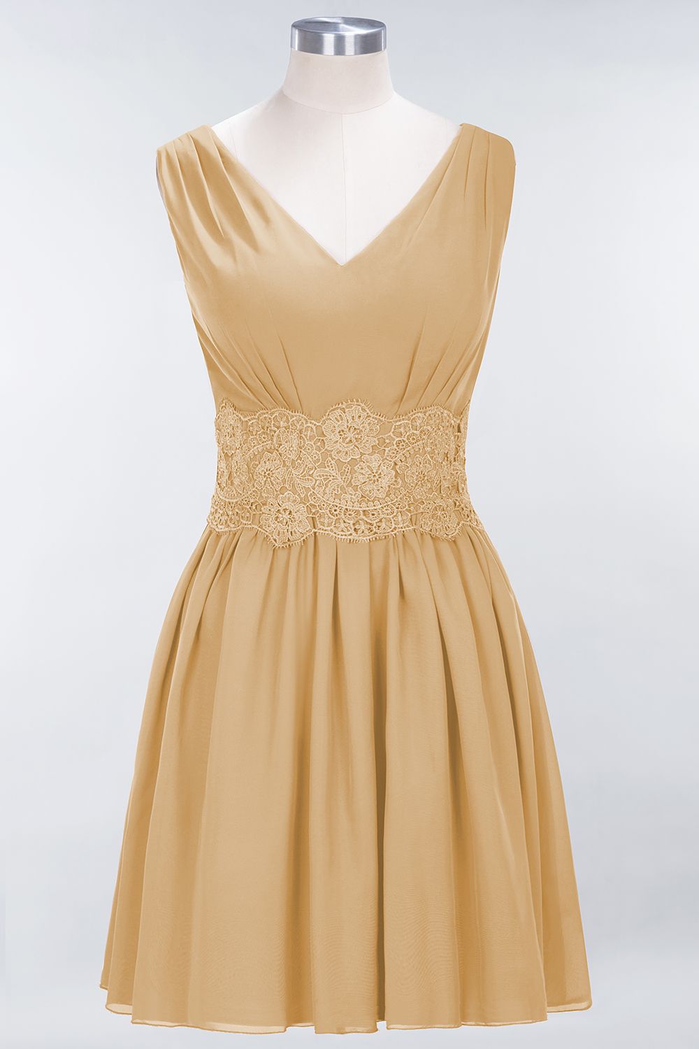 Pretty V-Neck Short Sleeveless Lace Bridesmaid Dresses Online