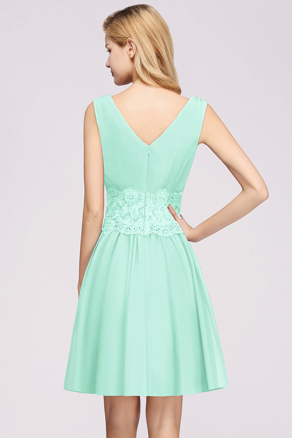 Pretty V-Neck Short Sleeveless Lace Bridesmaid Dresses Online