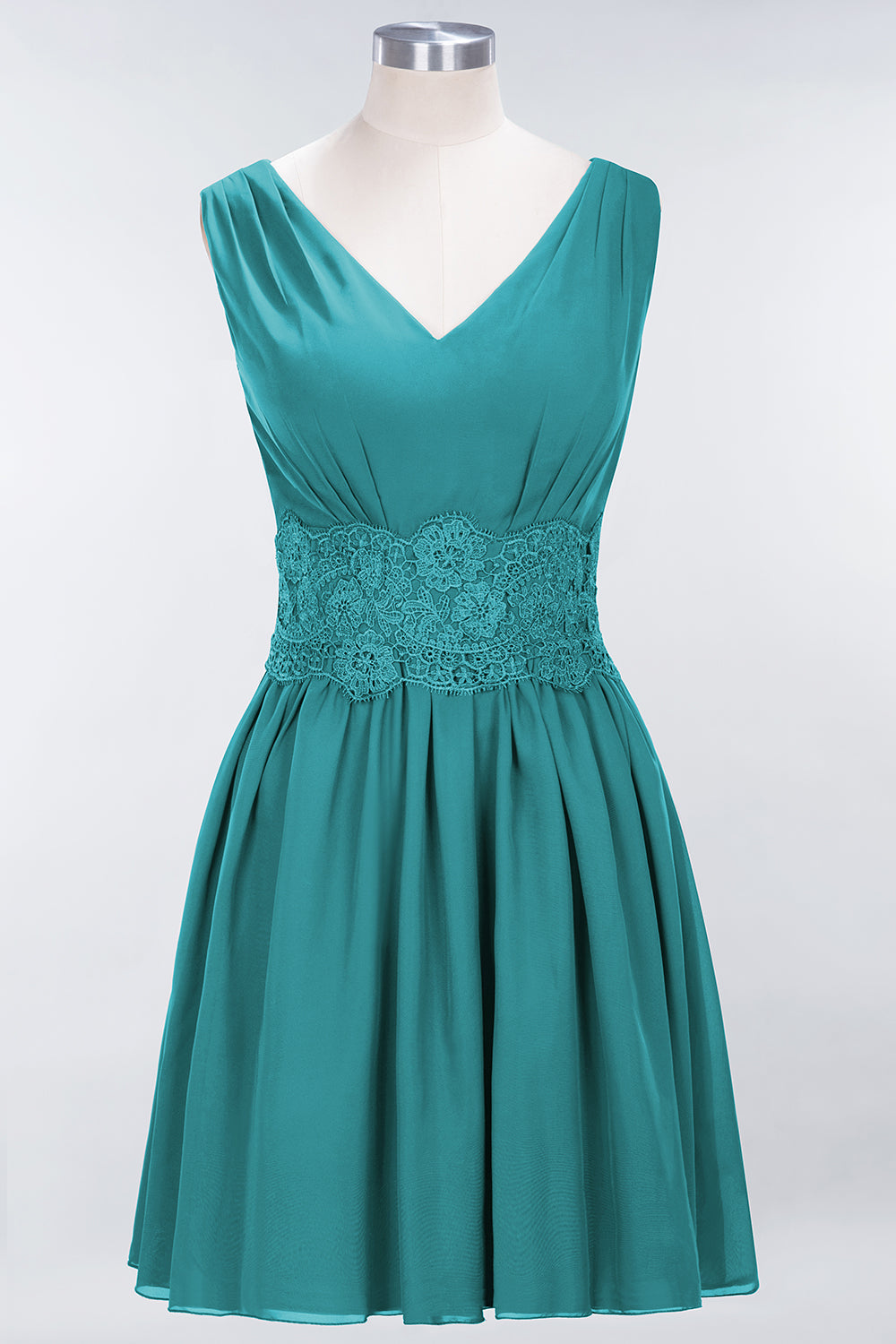 Pretty V-Neck Short Sleeveless Lace Bridesmaid Dresses Online
