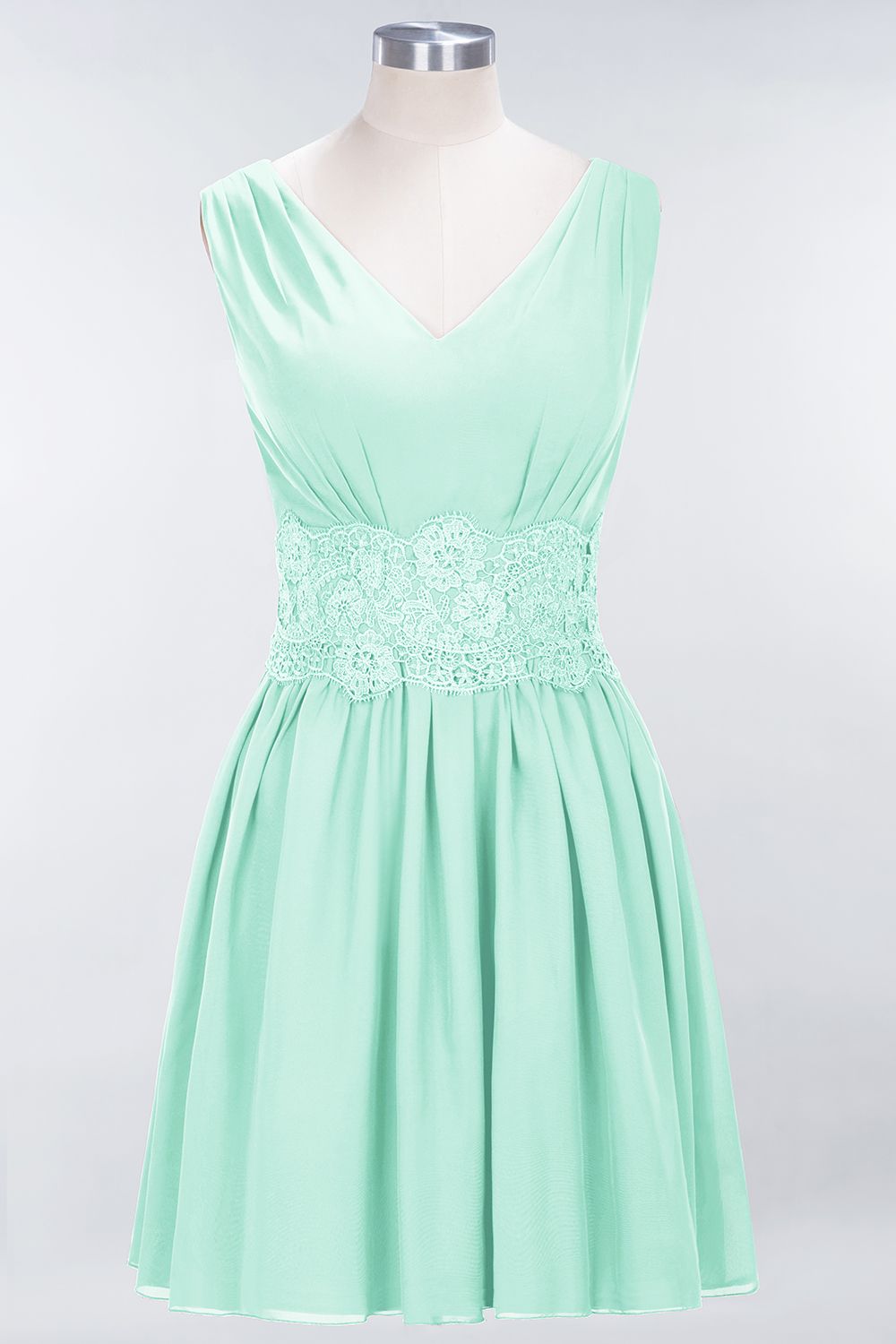 Pretty V-Neck Short Sleeveless Lace Bridesmaid Dresses Online