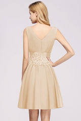 Pretty V-Neck Short Sleeveless Lace Bridesmaid Dresses Online