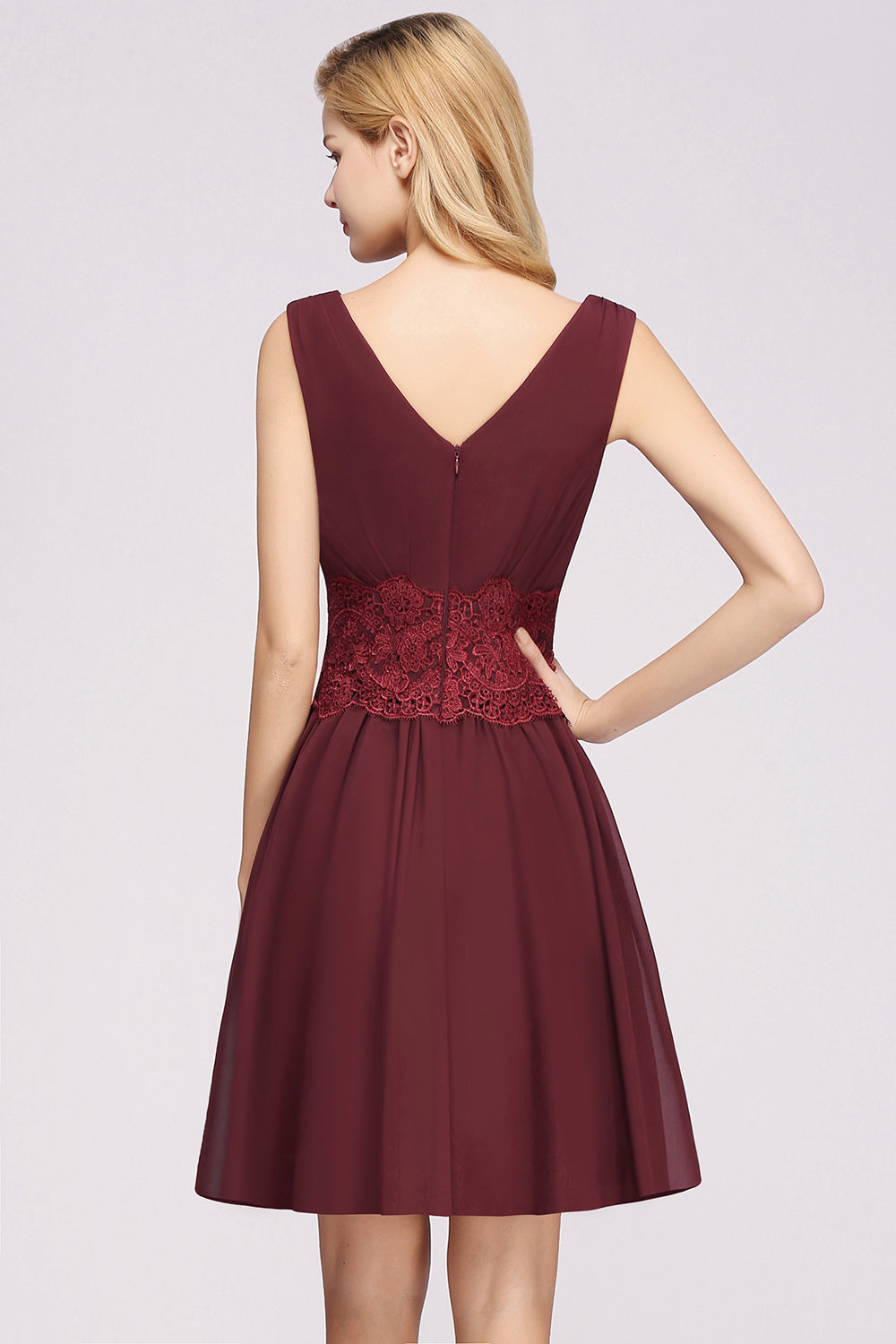 Pretty V-Neck Short Sleeveless Lace Bridesmaid Dresses Online