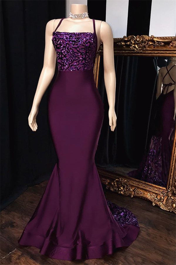 Purple Halter Mermaid Long Prom Dress With Sequins